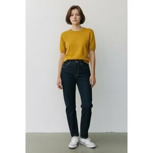 Everlane 100% Cashmere Sweater Tee Shirt Top M Mustard Yellow Quiet Luxury